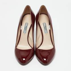 Prada Dark Red Patent Leather Metal Heel Pumps Size 38