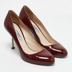 Prada Dark Red Patent Leather Metal Heel Pumps Size 38