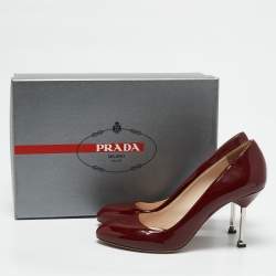 Prada Dark Red Patent Leather Metal Heel Pumps Size 38