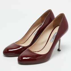 Prada Dark Red Patent Leather Metal Heel Pumps Size 38