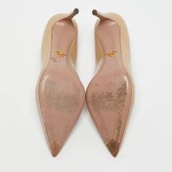 Prada Beige Saffiano Patent Leather Pointed Toe Pumps Size 40.5