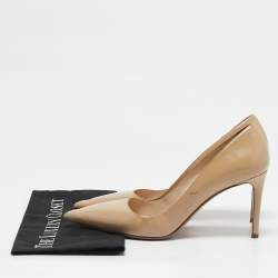 Prada Beige Saffiano Patent Leather Pointed Toe Pumps Size 40.5