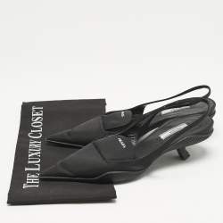 Prada Black Nylon Logo Print Pointed Toe Slingback Pumps Size 36