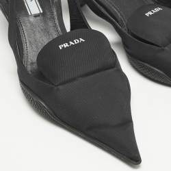 Prada Black Nylon Logo Print Pointed Toe Slingback Pumps Size 36