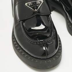 Prada Black Patent Leather Triangle Logo Slip On Loafers Size 37