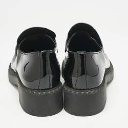 Prada Black Patent Leather Triangle Logo Slip On Loafers Size 37