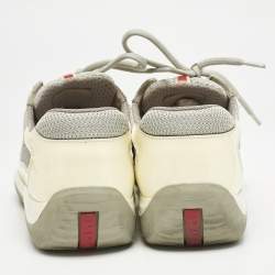 Prada Cream/Grey Mesh and Patent Leather Low Top Sneakers Size 38.5