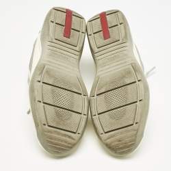 Prada Cream/Grey Mesh and Patent Leather Low Top Sneakers Size 38.5