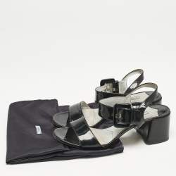 Prada Black Patent Leather Ankle Strap Sandals Size 39.5