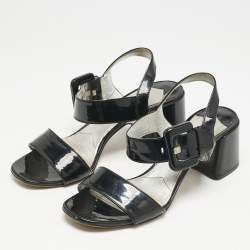 Prada Black Patent Leather Ankle Strap Sandals Size 39.5
