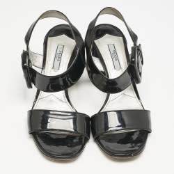 Prada Black Patent Leather Ankle Strap Sandals Size 39.5