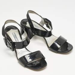 Prada Black Patent Leather Ankle Strap Sandals Size 39.5