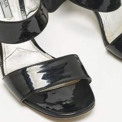 Prada Black Patent Leather Ankle Strap Sandals Size 39.5