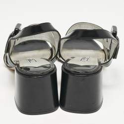 Prada Black Patent Leather Ankle Strap Sandals Size 39.5