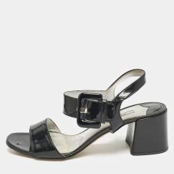 Prada Black Patent Leather Ankle Strap Sandals Size 39.5