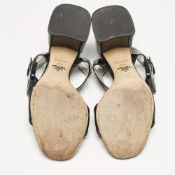 Prada Black Patent Leather Ankle Strap Sandals Size 39.5