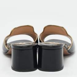 Prada Black Patent Leather Logo Slide Sandals Size 36
