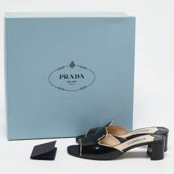 Prada Black Patent Leather Logo Slide Sandals Size 36