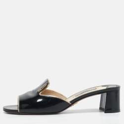 Prada Black Patent Leather Logo Slide Sandals Size 36