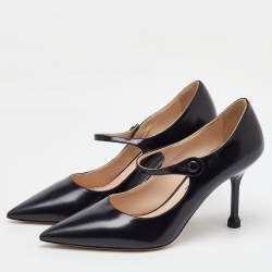 Prada Black Leather Pointed Toe Mary Jane Pumps Size 35.5