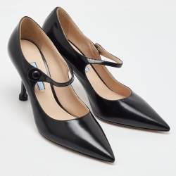 Prada Black Leather Pointed Toe Mary Jane Pumps Size 35.5