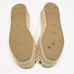 Pre Owned Prada White/Gold Leather Peep Toe Platform Espadrille Flats Size 38