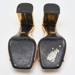 Prada Gold Patent Leather Block Heel Slide Sandals Size 41