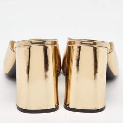 Prada Gold Patent Leather Block Heel Slide Sandals Size 41