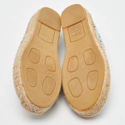 Prada Off White/Blue Nastro Jacquard Embroidered Logo Espadrille Flats Size 35