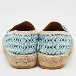 Prada Off White/Blue Nastro Jacquard Embroidered Logo Espadrille Flats Size 35