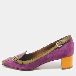 Prada Multicolor Leather and Suede Block Heel Pumps Size 38.5