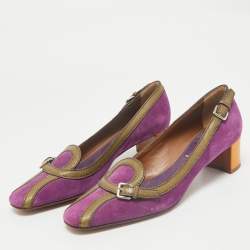 Prada Multicolor Leather and Suede Block Heel Pumps Size 38.5