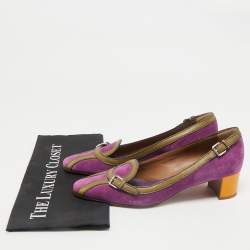 Prada Multicolor Leather and Suede Block Heel Pumps Size 38.5