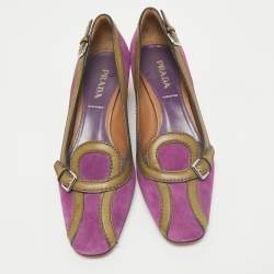 Prada Multicolor Leather and Suede Block Heel Pumps Size 38.5