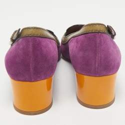 Prada Multicolor Leather and Suede Block Heel Pumps Size 38.5