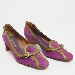 Prada Multicolor Leather and Suede Block Heel Pumps Size 38.5