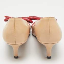 Prada Beige/Red Patent Leather Pointed Toe Bow Pumps Size 39