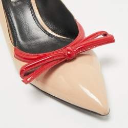 Prada Beige/Red Patent Leather Pointed Toe Bow Pumps Size 39