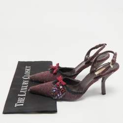 Prada Burgundy Tweed Crystal Embellished Slingback Pumps Size 39