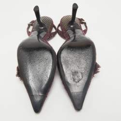 Prada Burgundy Tweed Crystal Embellished Slingback Pumps Size 39