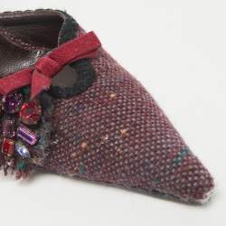 Prada Burgundy Tweed Crystal Embellished Slingback Pumps Size 39
