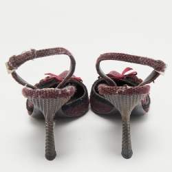 Prada Burgundy Tweed Crystal Embellished Slingback Pumps Size 39