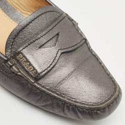Prada Dark Grey Saffiano Leather Slip On Loafers Size 38