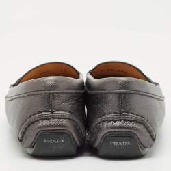 Prada Dark Grey Saffiano Leather Slip On Loafers Size 38