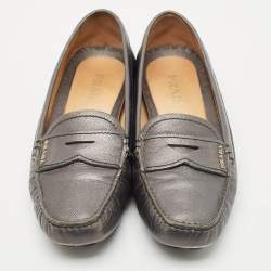 Prada Dark Grey Saffiano Leather Slip On Loafers Size 38