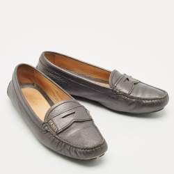 Prada Dark Grey Saffiano Leather Slip On Loafers Size 38
