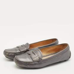 Prada Dark Grey Saffiano Leather Slip On Loafers Size 38