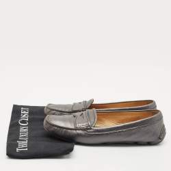 Prada Dark Grey Saffiano Leather Slip On Loafers Size 38