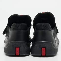 Prada Black Leather and Mesh Slip On Sneakers Size 41
