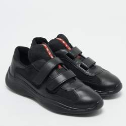 Prada Black Leather and Mesh Slip On Sneakers Size 41